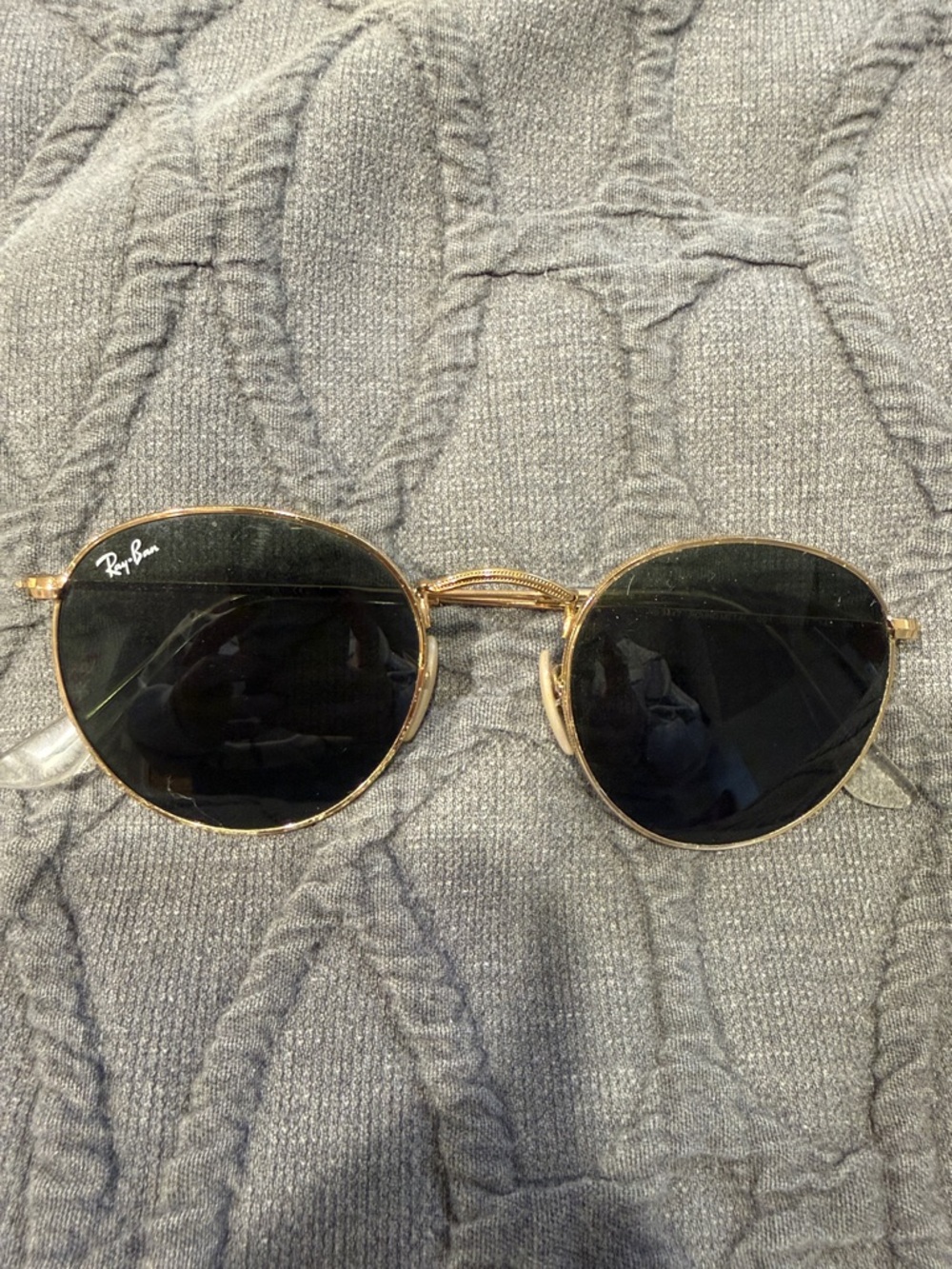 Ray-Ban Gold Round Frame Sunglasses with Black Lenses